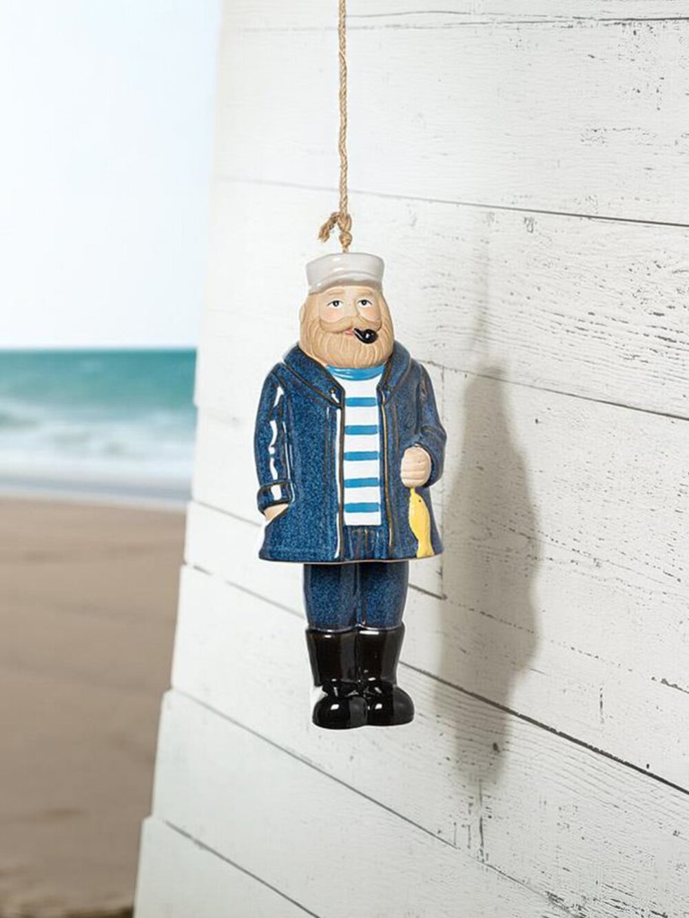 Abbott Collection Fisherman Ceramic Wind Chime - Nautical Coastal Garden Decor